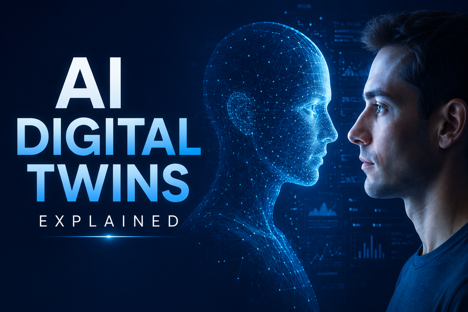 AI Digital Twins visualizing a human and its intelligent digital replica